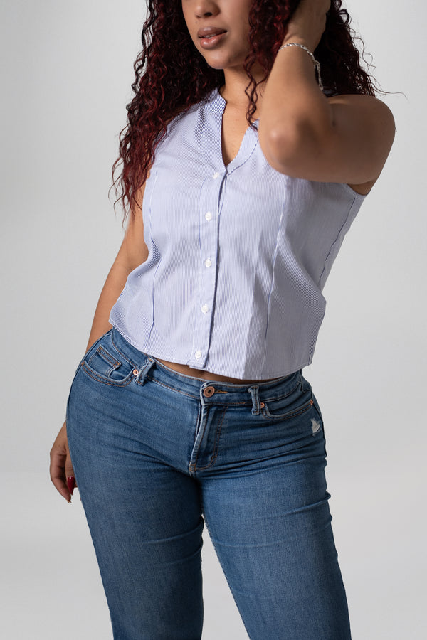 Blusa Rayas Azul sin Mangas