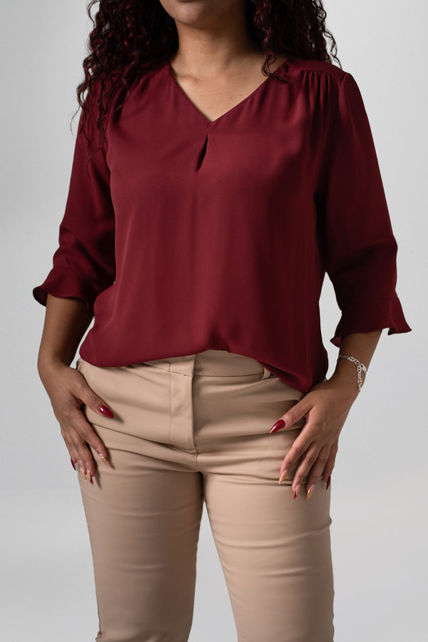 Blusa cuello V manga 3/4