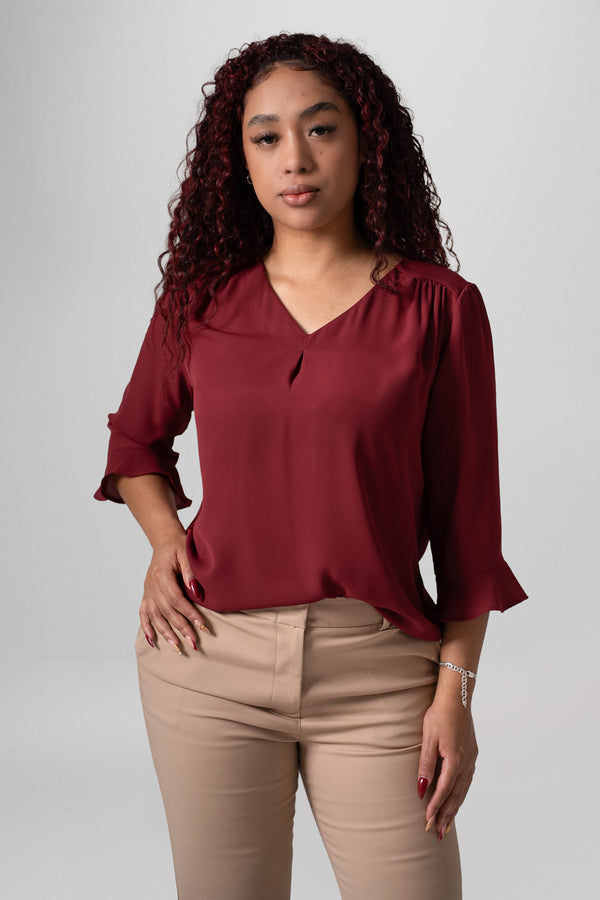 Blusa cuello V manga 3/4