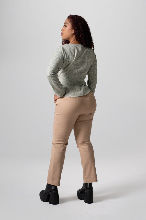 Blusa cruzada con lazo manga larga mujer