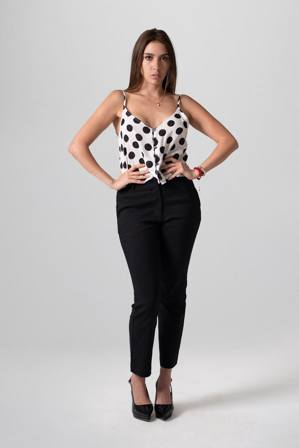 Blusa de tiras con estampado de lunares frontales