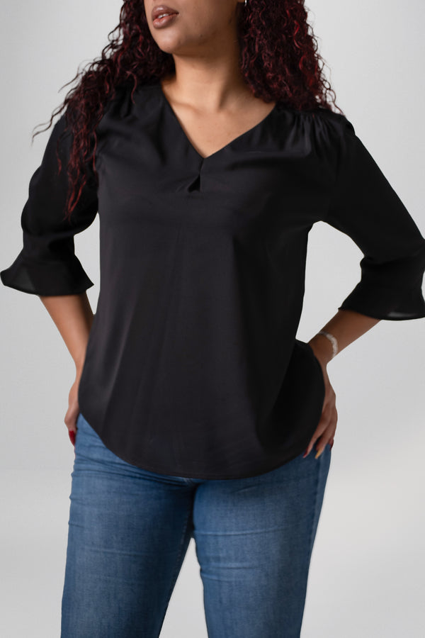 Blusa manga 3/4 con pinza en escote