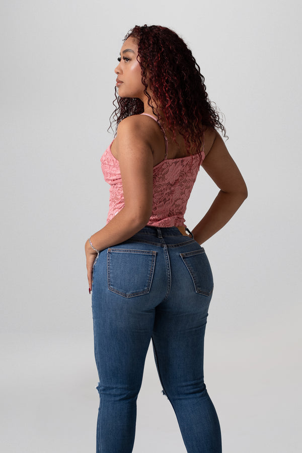 Top Rosa Floral con Tiras