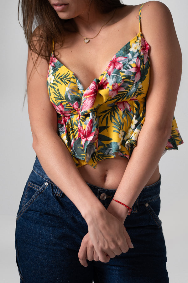 Top Floral Amarillo con Tiras