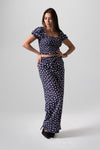 Top Smock Floral con Mangas Globo y Pantalón Palazzo Azul Marino