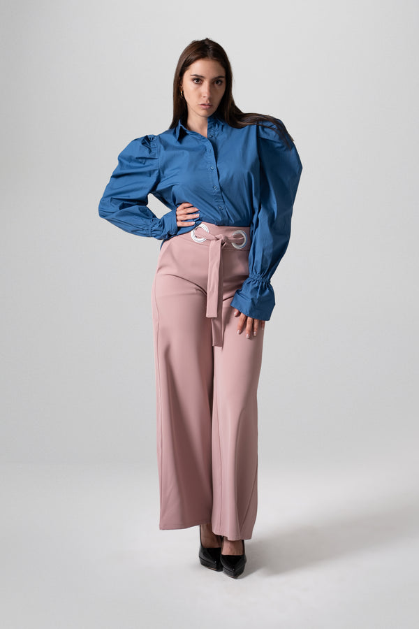 Blusa camisera manga larga con hombros abullonados