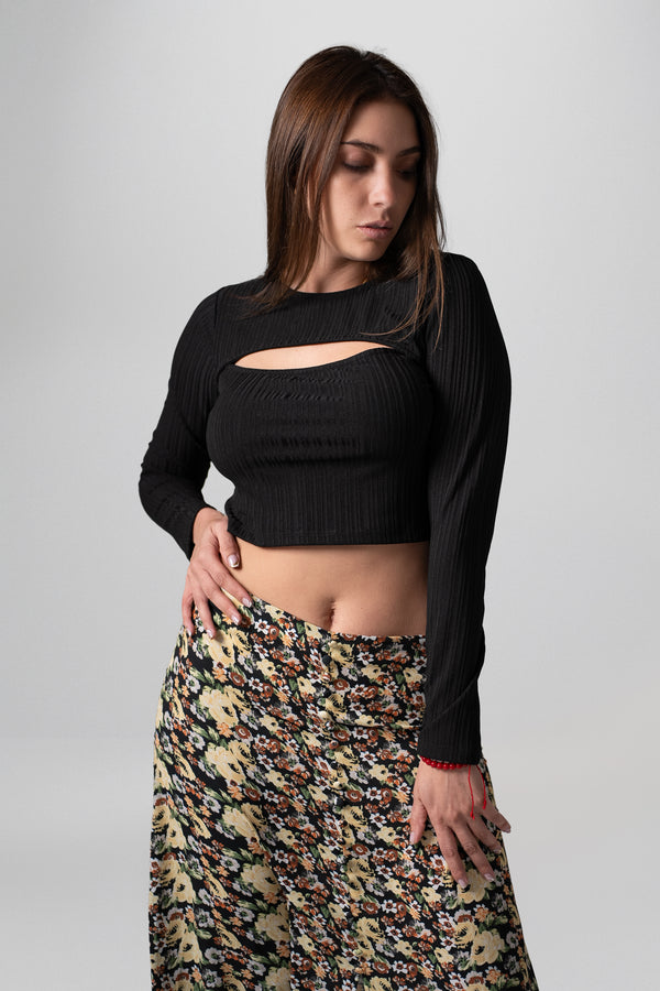Falda larga floral con abertura lateral