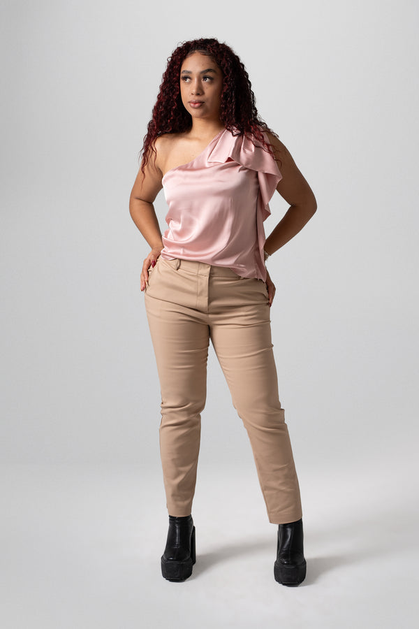 Blusa Asimétrica Satinada de Un Hombro