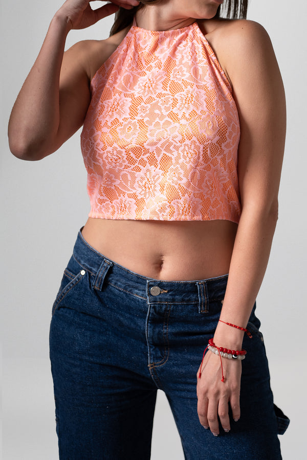Top Halter Floral Coral