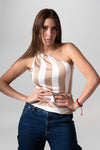 Top Rayas Beige Un Hombro