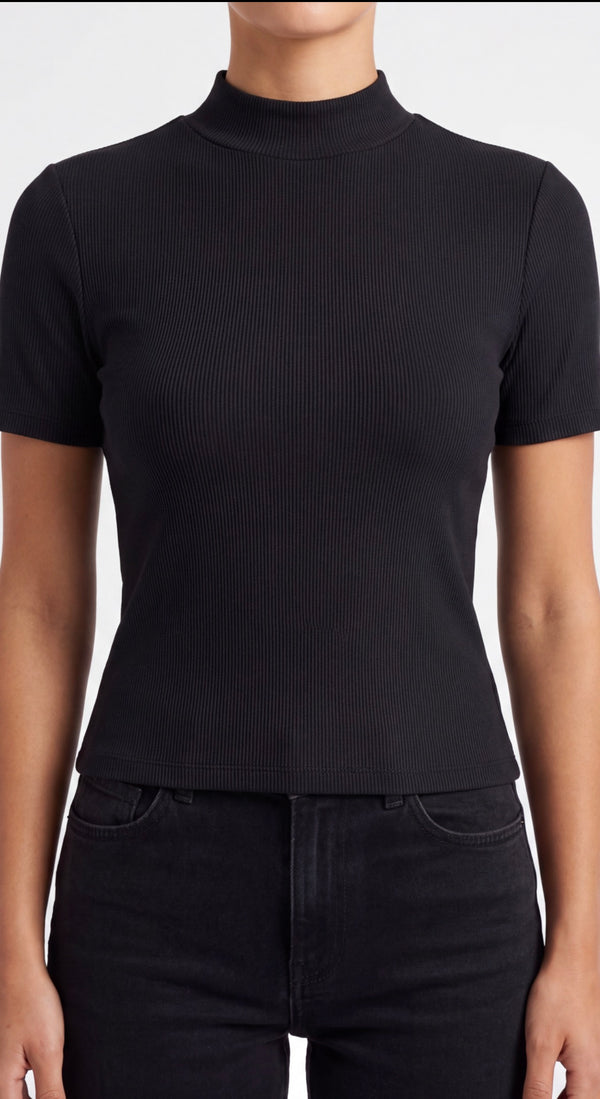 Blusa cuello alto manga corta acanalada