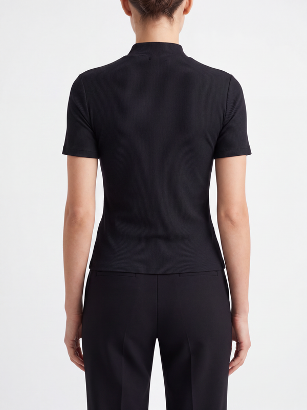 Blusa cuello alto manga corta acanalada