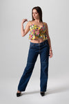 Top Floral Amarillo con Tiras